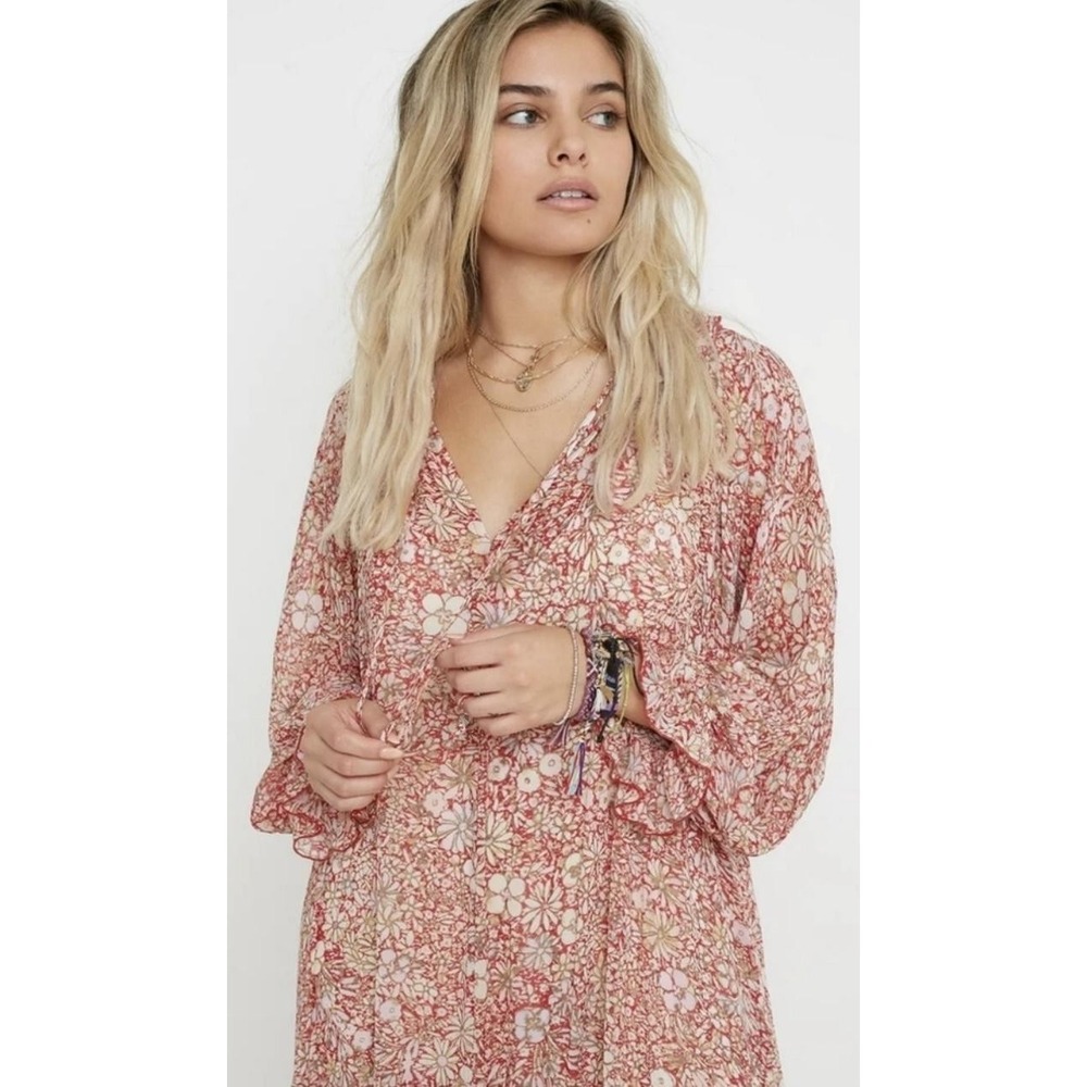 Free People Feeling Maxi Dress Womens Small Floral Boho Ruffle Tiered Oversized - Picture 8 of 15